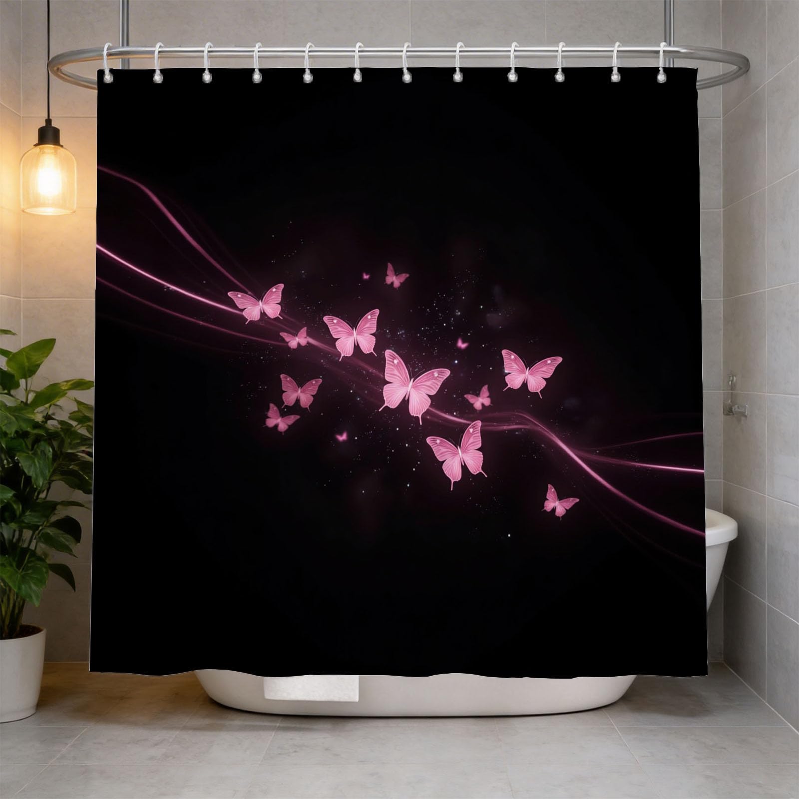 Hongduo 3D Butterflies Shower Curtain for Stalls Bathtubs Simple Bathroom Decor Shower Curtain Set Polyester Fabric Waterproof 180x200cm/71X79 Inch with Hooks