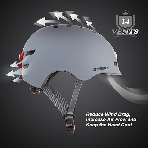 Miniatura 6 de Casco de bicicleta para adultos con luz, luces LED delanteras y traseras, casco de bicicleta ajustable para adultos, hombres y mujeres, casco de