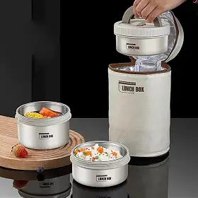 Marmita Lancheira Térmica Bolsa com 3 Recipientes de Aço Inoxidável Bento Box para Almoço Lanche Jantar - Ideal para Trabalho Passeio Viagens Acampamentos