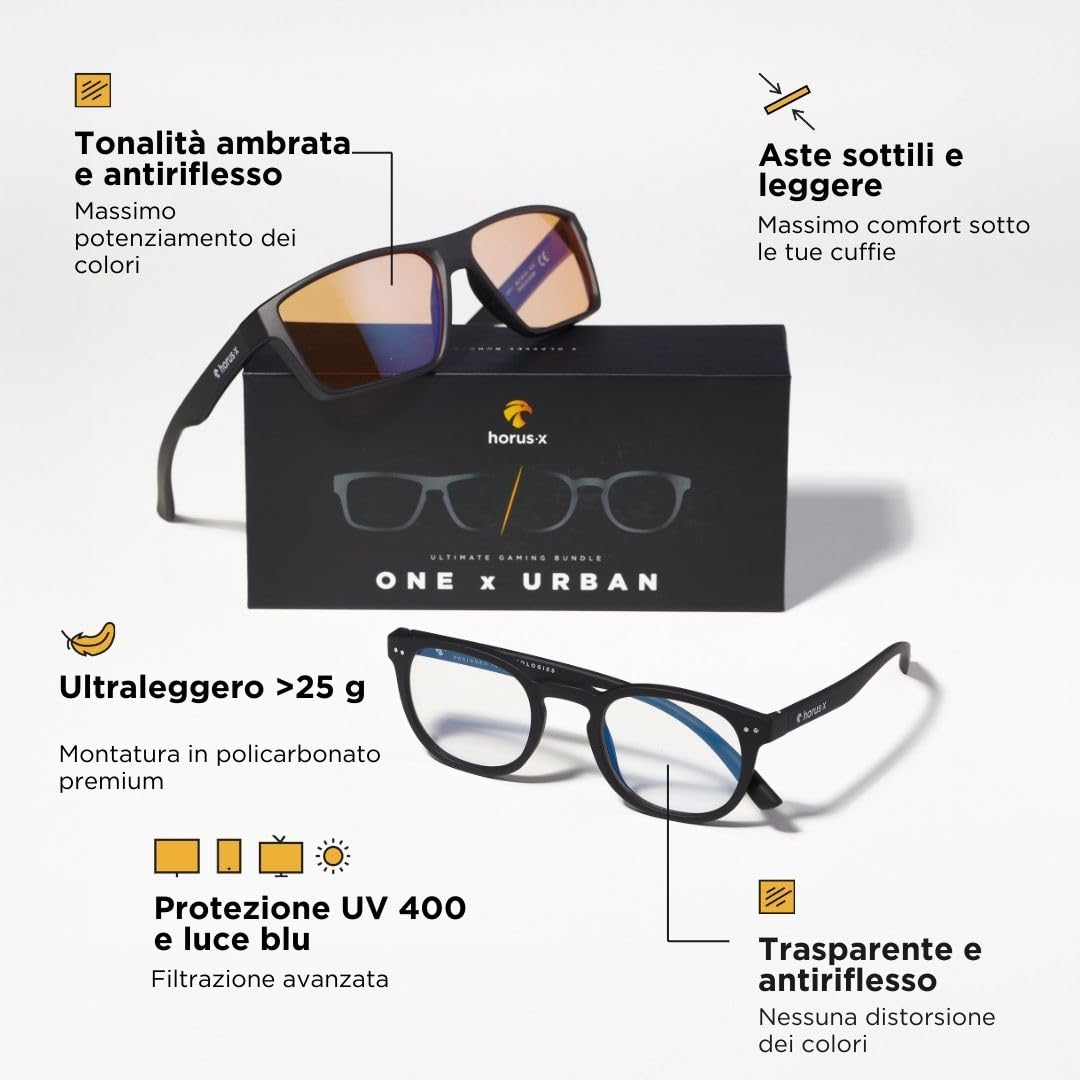 Horus X ® • Occhiali anti-luce blu uomo donna • Occhiali senza correzione | Lunetta Gaming
