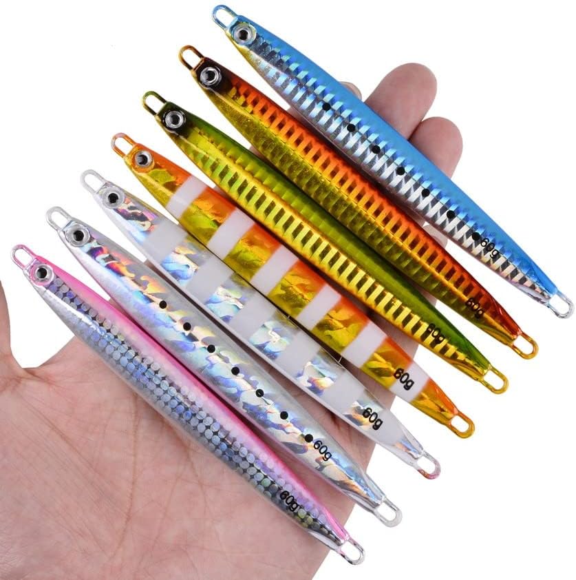 7pcs/lot Long Metal Jig Fishing Lure Slow Cast Jigging Spoon 10G 20G 30G 40G 60G Artificial Shore Metal Bait Sea Tackle