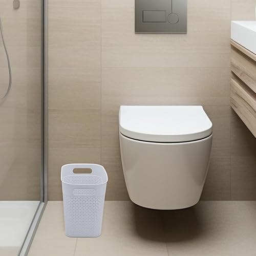 Miniatura 6 de QPB Cubo de basura pequeño de plástico delgado con asas integradas, cubo de basura estrecho para baño, lavandería, oficina en casa (gris)