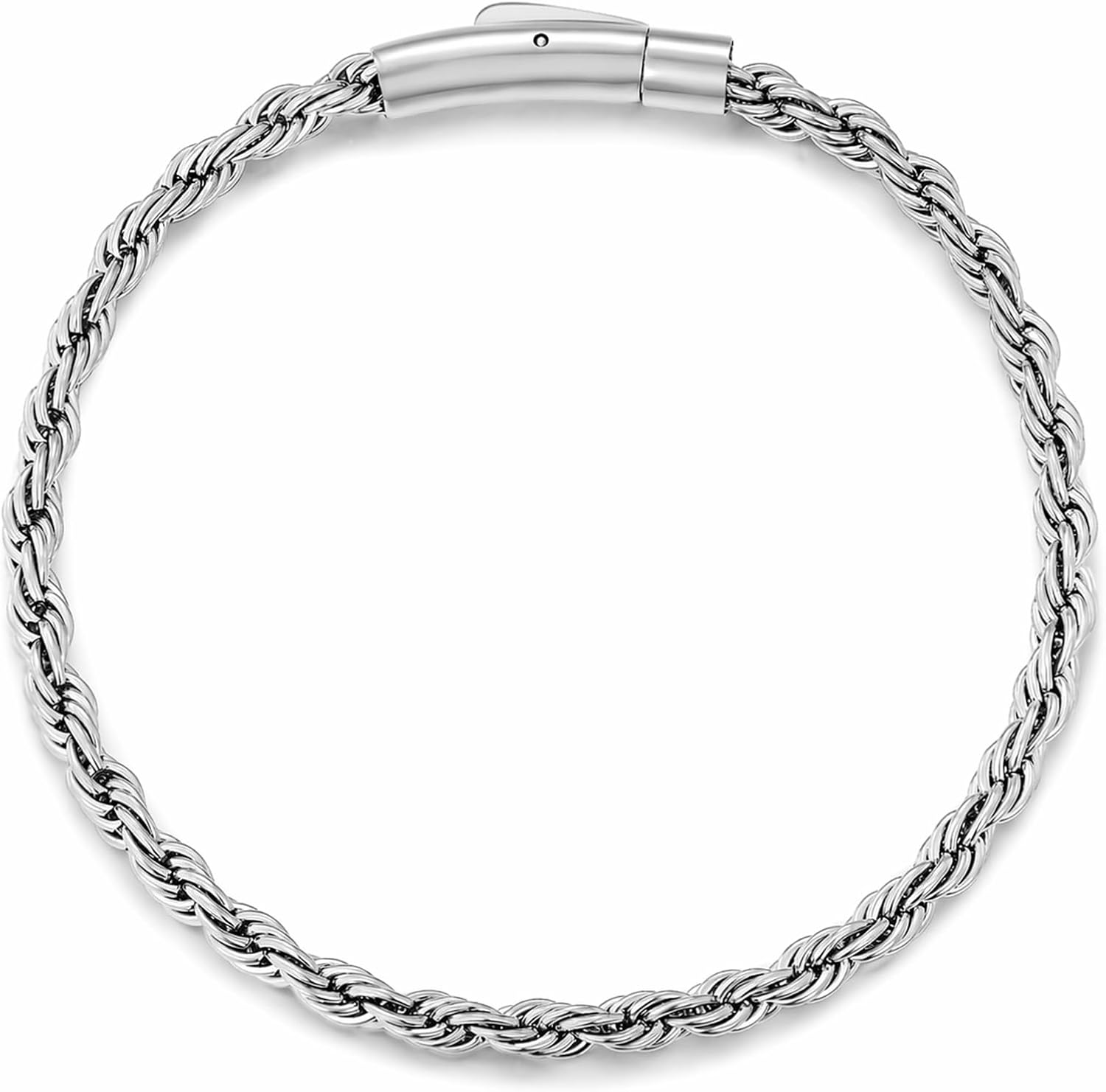 TUNGSTORY Men's 4mm Rope Chain Bracelet, 18K Gold Filled/Silver/Black 316L Stainless Steel Bracelets with Bayonet Clasp, Hypoallergenic, Waterproof & Non Tarnish, Birthday Gift in Jewelry Box, 8IN