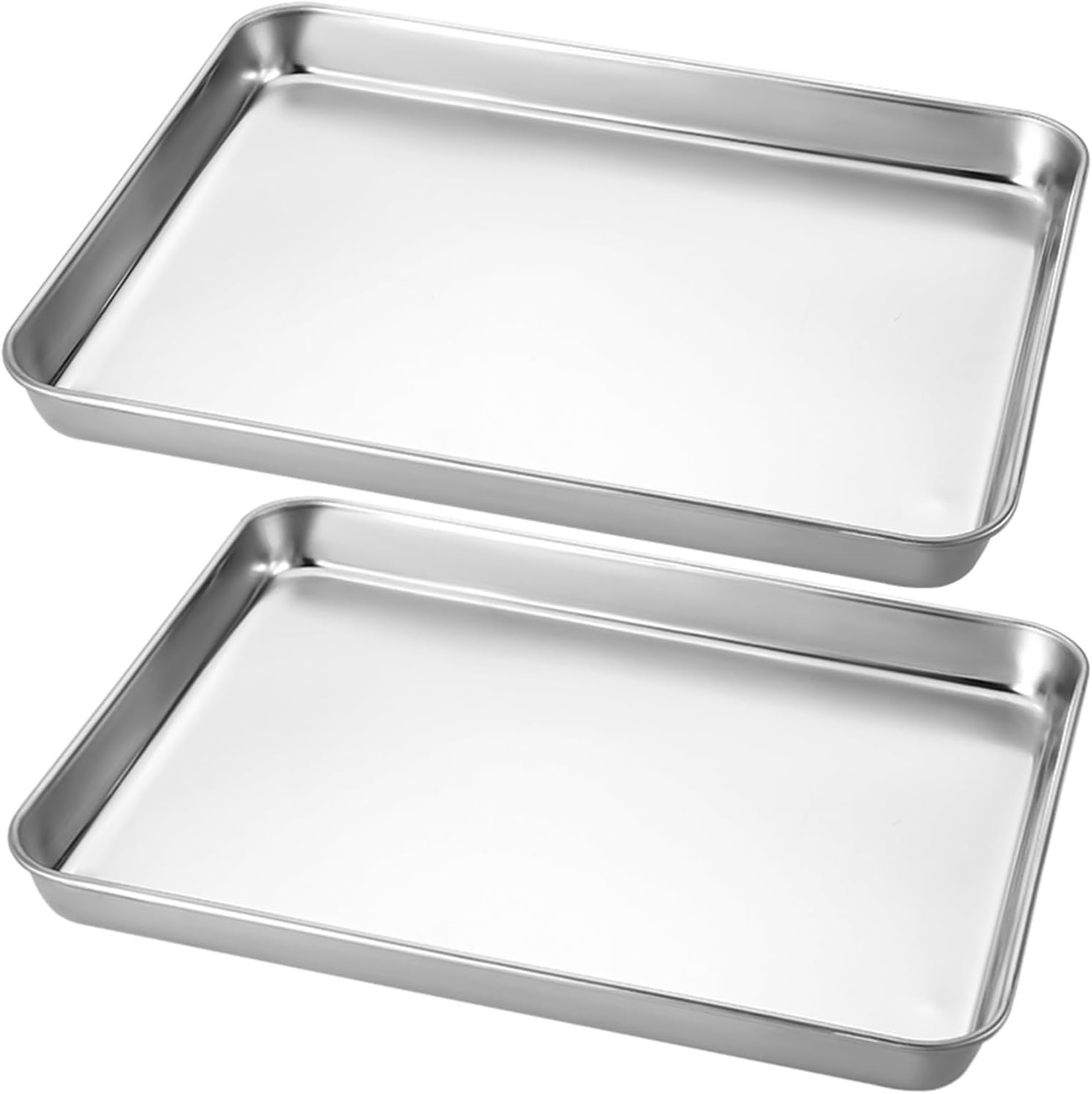 Set of 2 Baking Trays for Cookie 12.4" 44" 19.7" 23.6" Stainless Steel Baking Sheet Pan Tray, Rectangle Toaster Oven Pan, Heavy Duty and Warp Resistants, Nonstick Trays(40.5x30.5x2.5cm)