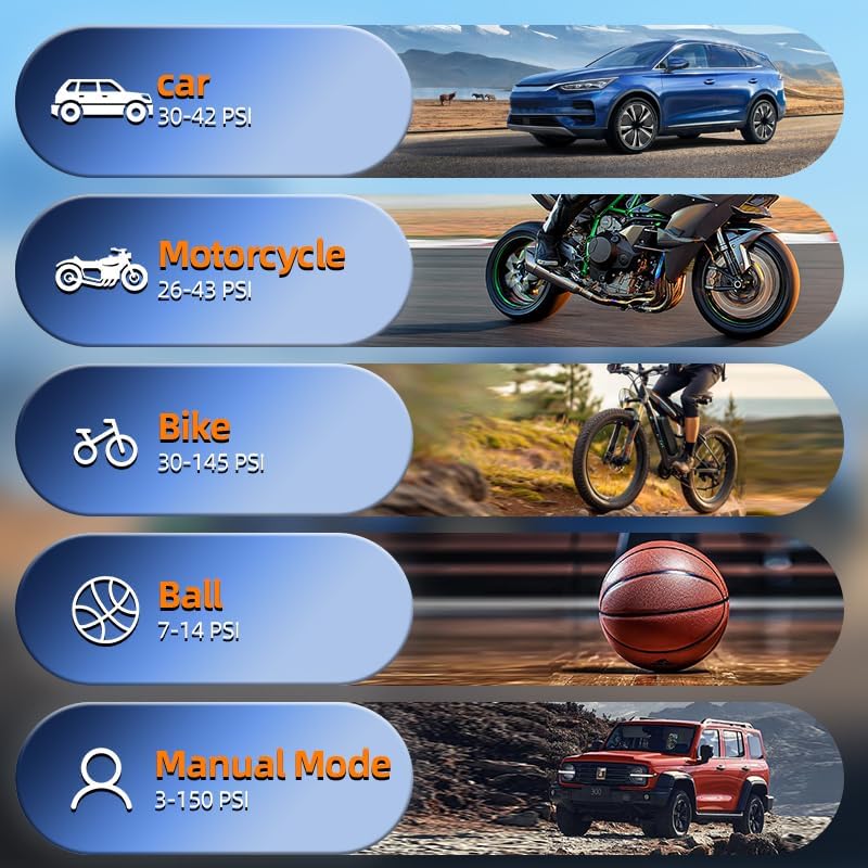 Miniatura 6 de Inflador de neumáticos, compresor de aire portátil, mini bomba inalámbrica para bicicleta con pantalla digital de valores duales, bomba de aire de