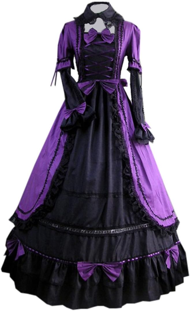 Partiss Women Bowknot Ruffles Gothic Victorian Dress