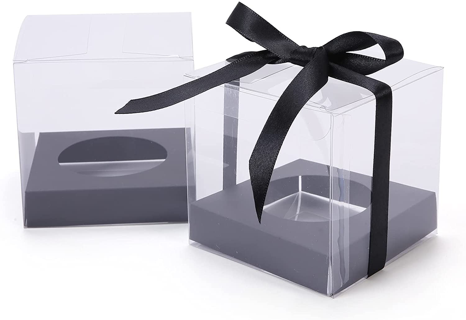 12 Pack Individual Cupcake Containers, Transparent Single Clear Cupcake Carrier Holder Box, BPA-Free (Black)