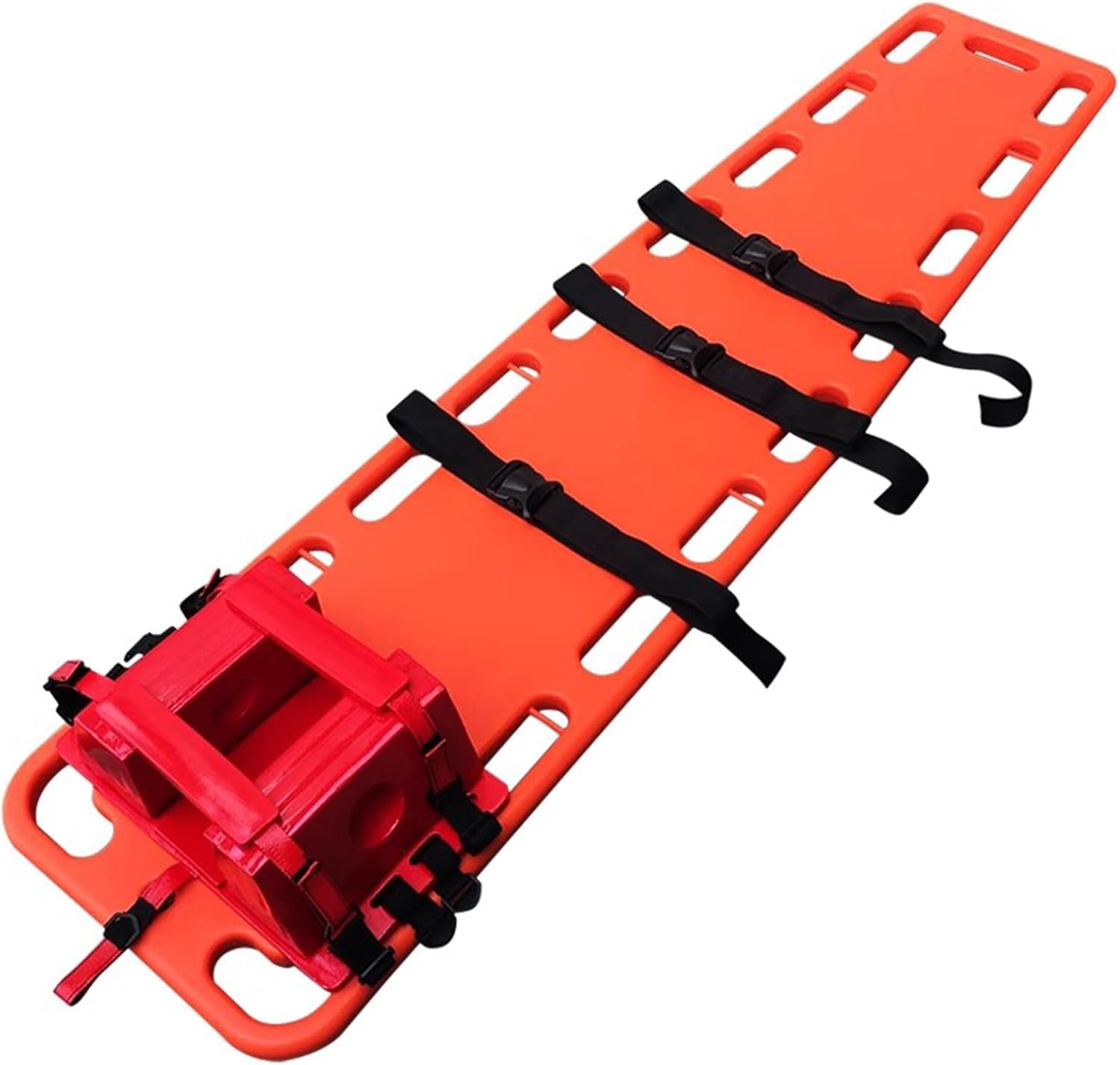 Spine Board Stretcher Backboard - Portable Water Floating Stretcher with Neck Brace & Head Bed/3 Adjustable Seat Belt, Lightweight PE Plastics Ambulance Stretcher Gurney,Orange-Package 1