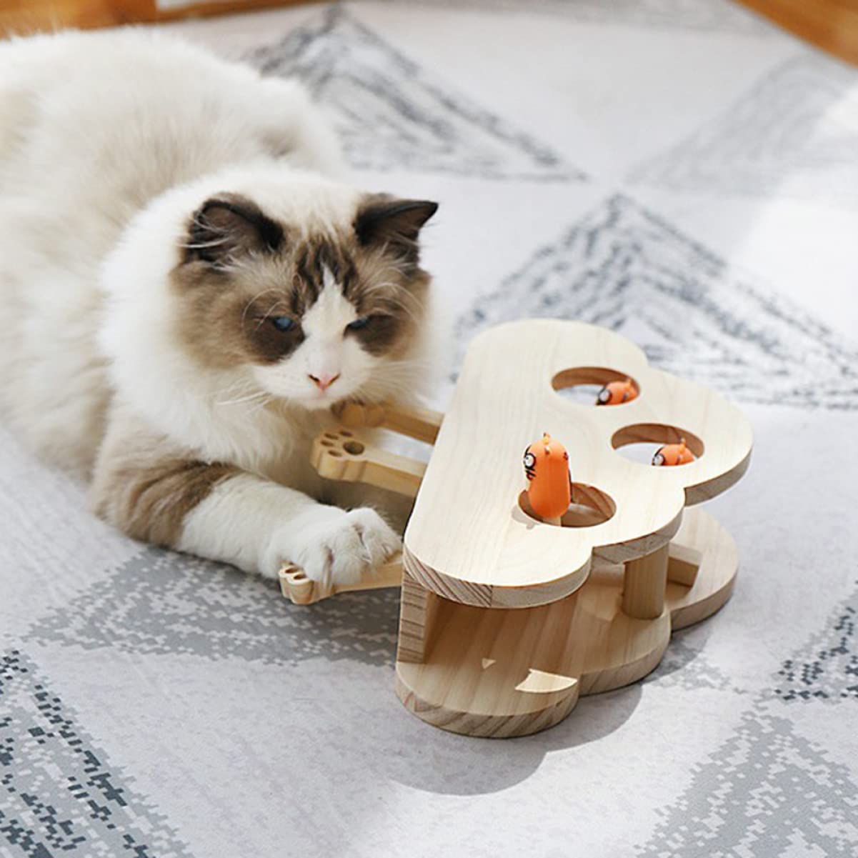 SUPVOX Juguete De Madera para Atrapar Gatos Interactivo Divertido Patrón Cloud Beat