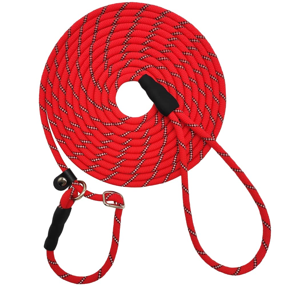 SEPXUFORE Reflective Long Slip Lead Dog Leash Anti-Choking 12 FT/20 FT/30 FT/50 FT Rope Training Leash for Medium Dogs Small Puppy Pets (12ft, red)
