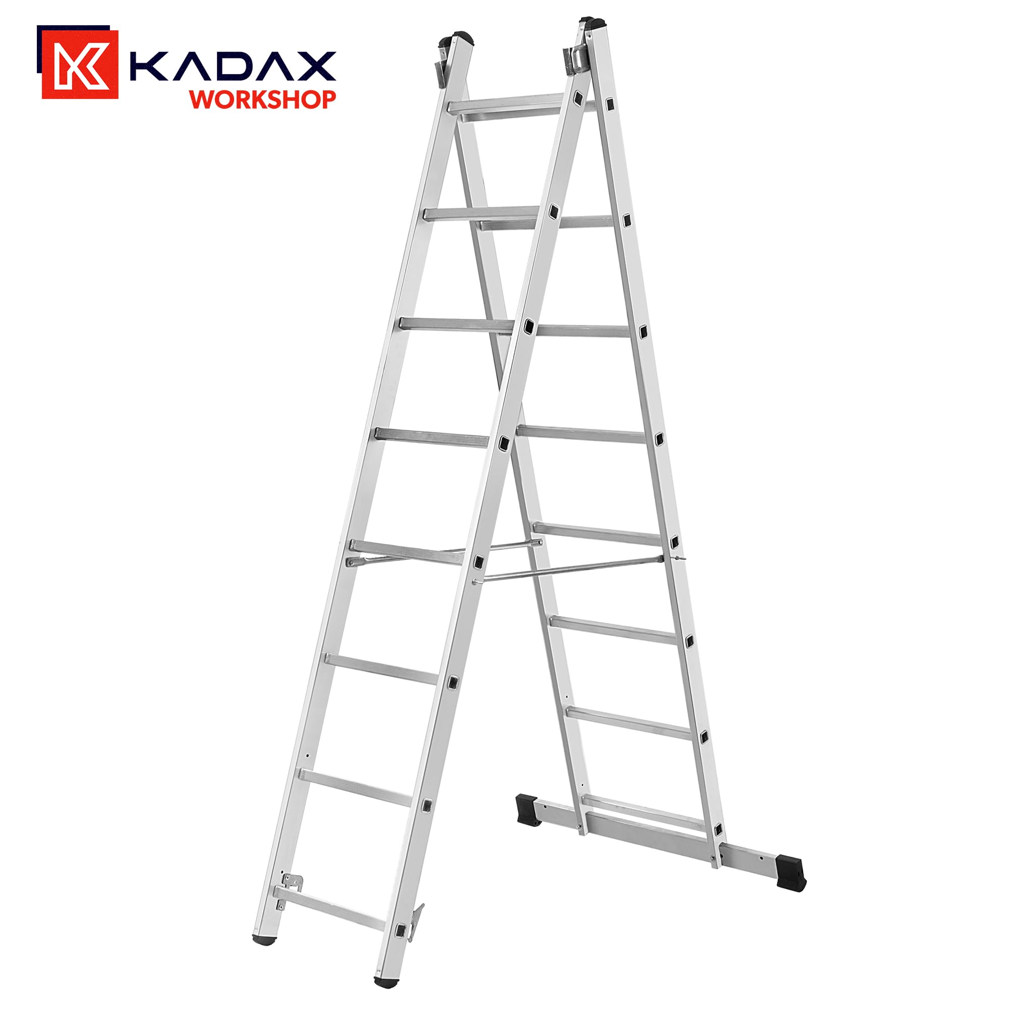 KADAX Andamio Aluminio 16 peldanos | 114x214cm | Plataforma Antideslizante | Escalera Plegable Multiusos | hasta 150kg