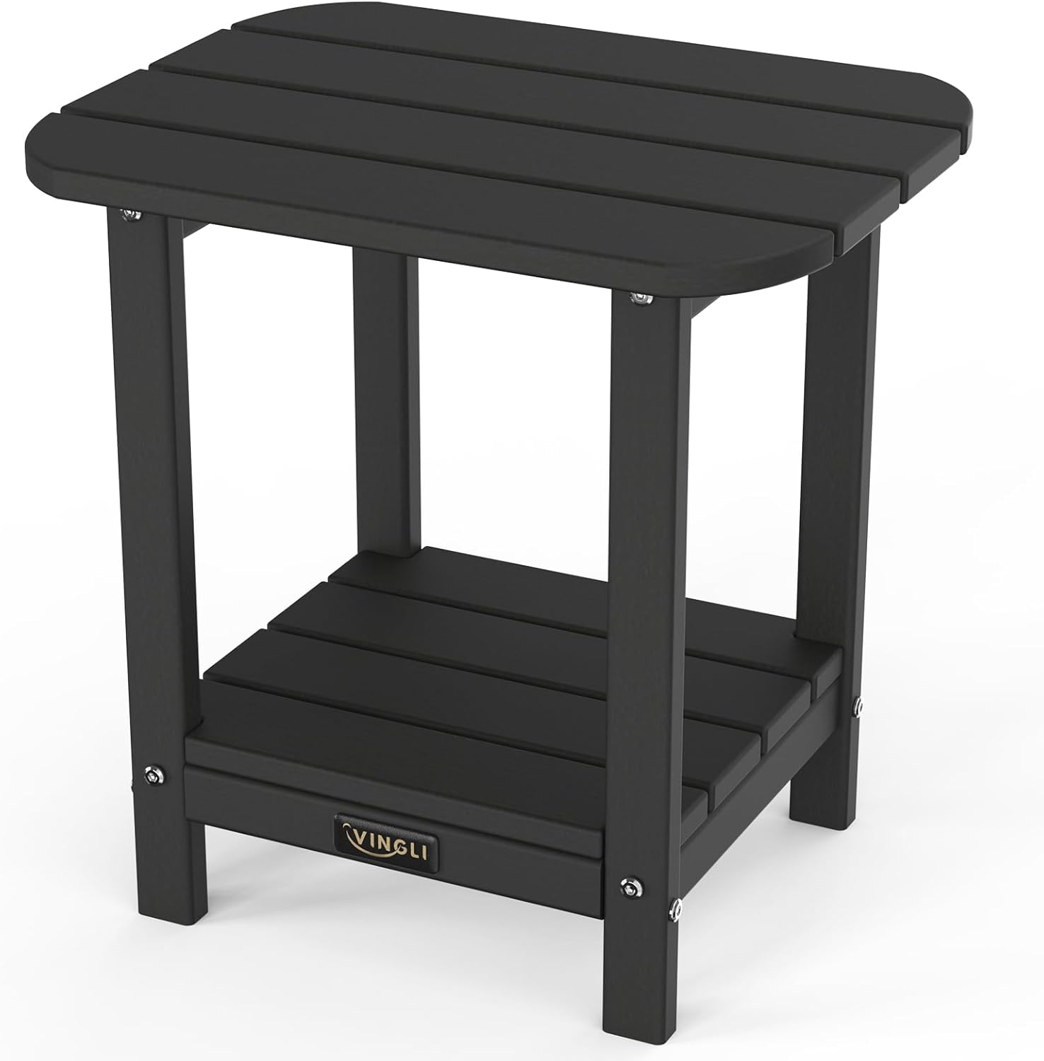 VINGLI HDPE Outdoor Side Table, Waterproof 2-Tier Patio Side Table End Tables for Patio Deck Porch Backyard Pool (White)