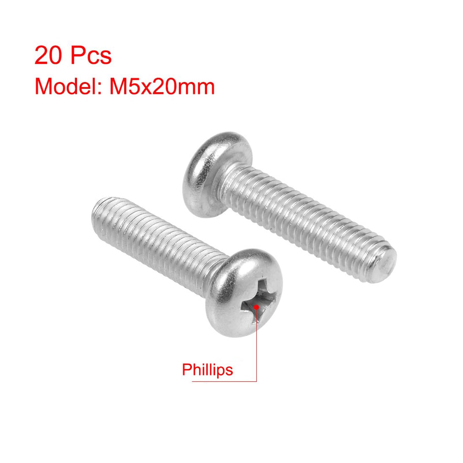MACHSWON M5x20mm Machine Screws Pan Phillips Cross Head Screw 304 Stainless Steel Round Head Cross Screw Fasteners Bolts 20Pcs - Image 2