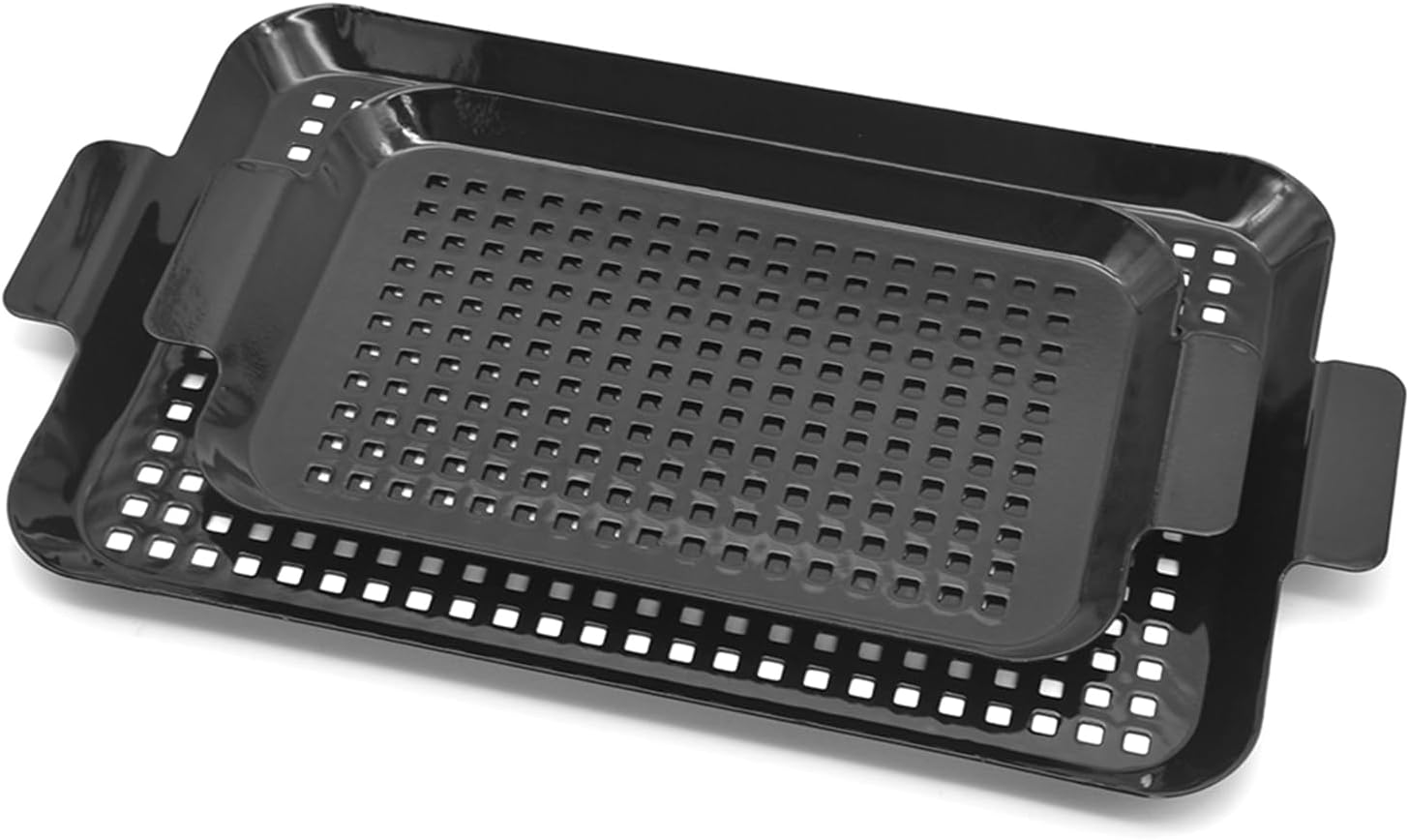 Delicate Grillware Set 2 Porcelain Pans Great Heat Circulations Portable Construction for Picnics BBQs BBQ Grills Pan for Seafood Vegetables