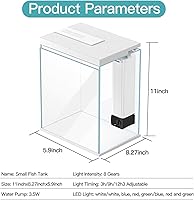 Vista 5 de Tanque para Pez Betta, Kit de Inicio de Acuario de Vidrio de 2 Galones, Tanque Pequeño para Peces con Filtro y Luz (Blanco)