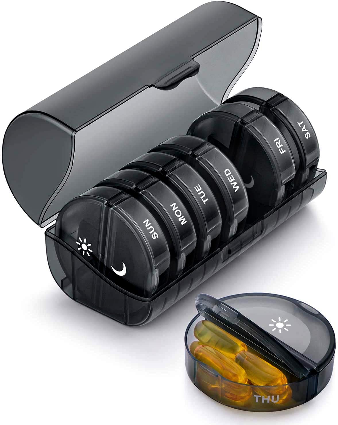 SUKUOS Pill Box 7 Day AM PM (Twice a Day) Weekly Pill Box Case with Moisture-Proof Design for Purse and Pockets (Rainbow)