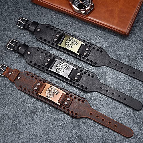 TURTLEDOVE 2 PCS Viking Wolf Leather Bracelet - Norse Viking Runes Amulet2
