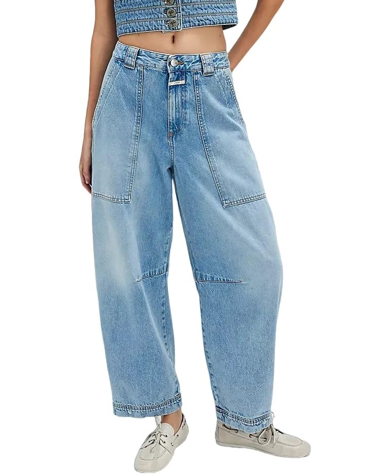 Womens Barrel Jeans High Elastic Waisted Wide Leg Boyfriend Baggy Loose Ankle Denim Pants with Pockets