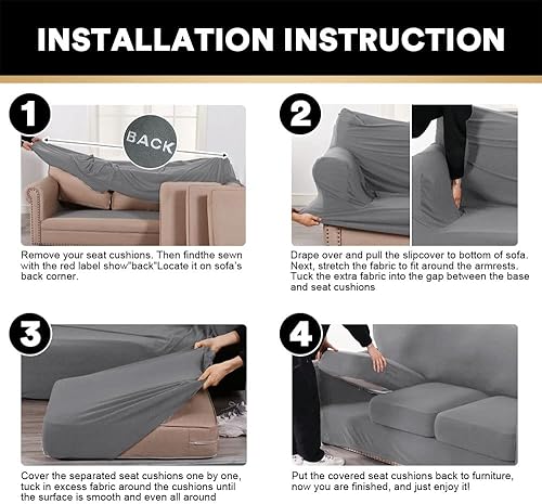 Miniatura 7 de 4 fundas elásticas y suaves para sofá de alta elastano fundas de sofá lavables para sofá de 3 cojines separados protector elástico de muebles para