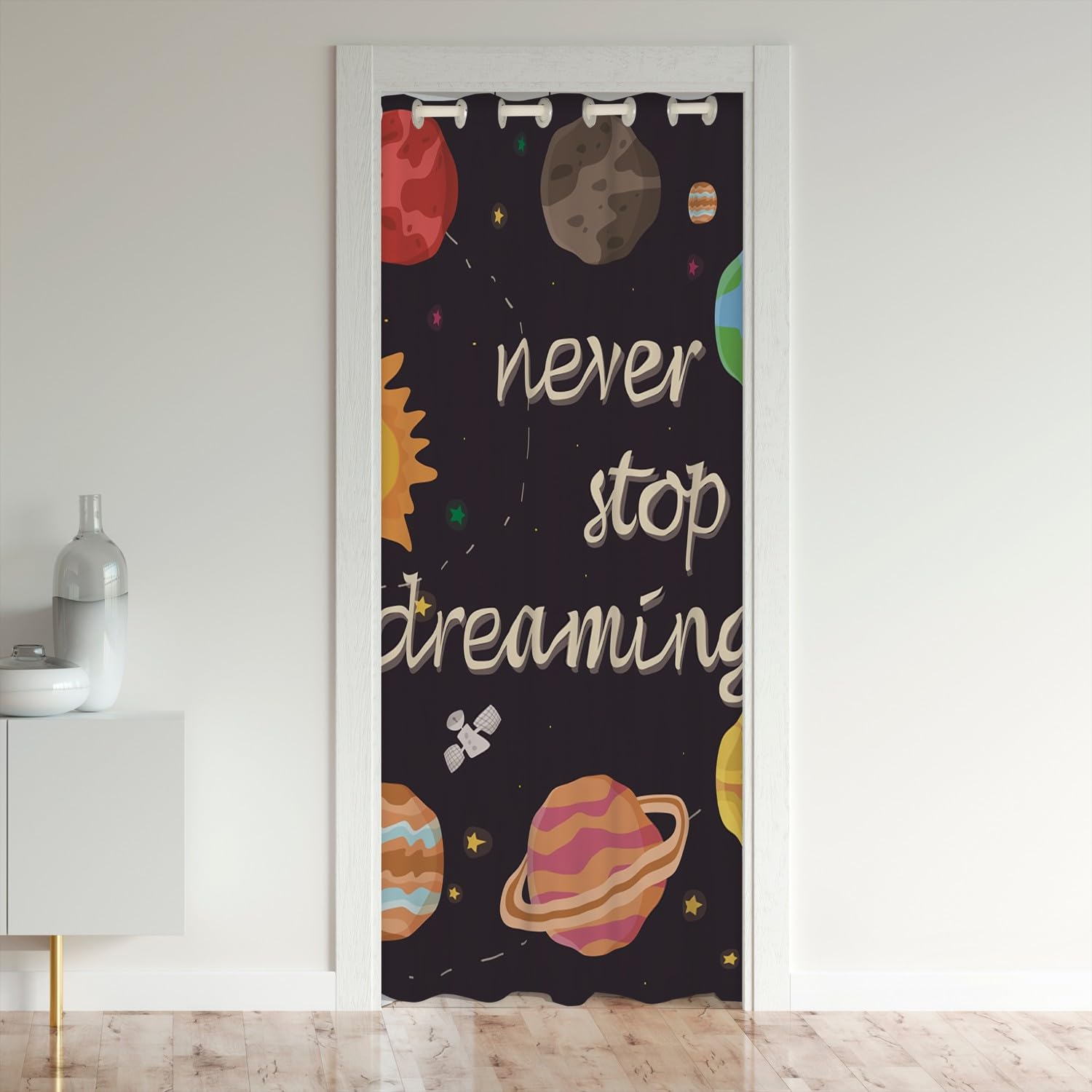 Cortina de puerta de sistema solar para puerta de privacidad, 150 x 203 cm, espacio exterior para niños, cortina para dormitorio, sala de estar, universo, planetas, divisor de habitación, cubierta de