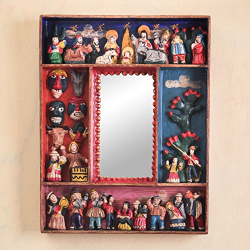 Novica Multicolor Carnaval Scene Folk Art Retablo Wood And Ceramic Wall Mounted Mirror, Little Carnaval' #TOP2
