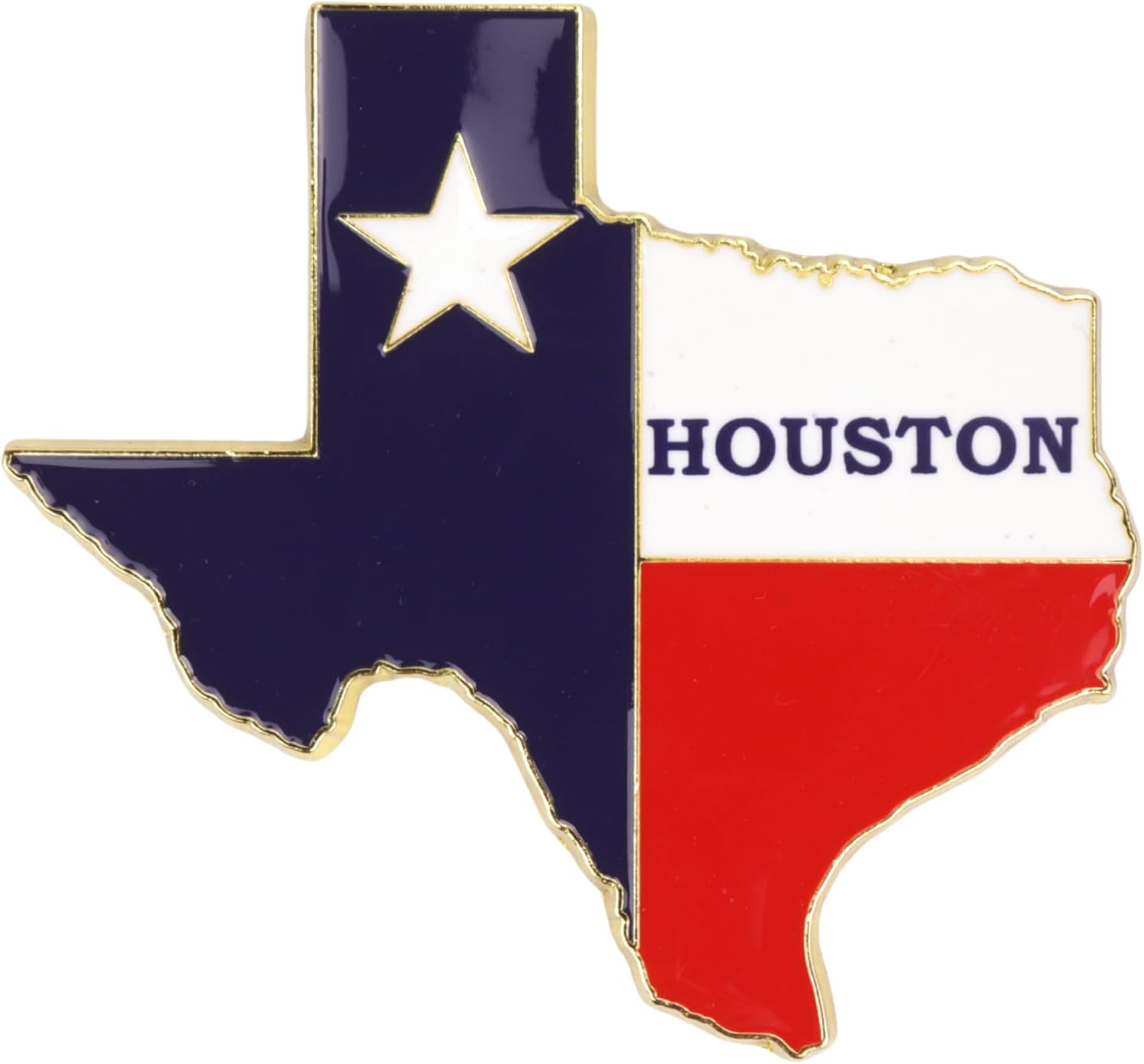 Houston Map Brass Metal Magnet Souvenir, Texas Flag Design, 2.13 x 2.1 Inches
