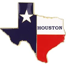 Houston Map Brass Metal Magnet Souvenir, Texas Flag Design, 2.13 x 2.1 Inches