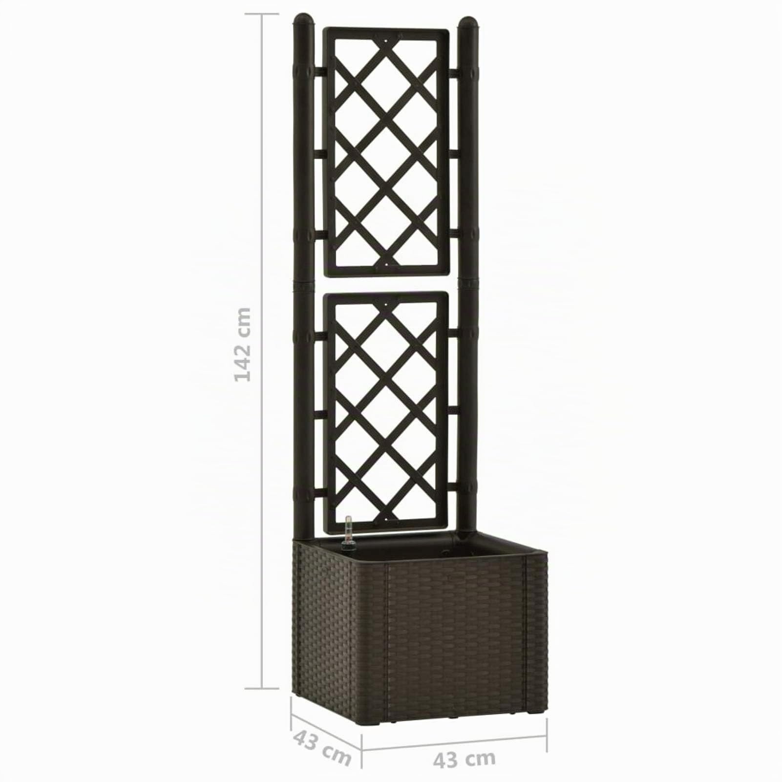 Letto Rialzato per Fiori, con Graticcio Integrato, Sistema di Irrigazione Automatica da 35 L, Dimensioni 43x43x142 cm, in Plastica PP, Design Rattan, per Giardino Esterno e Interno