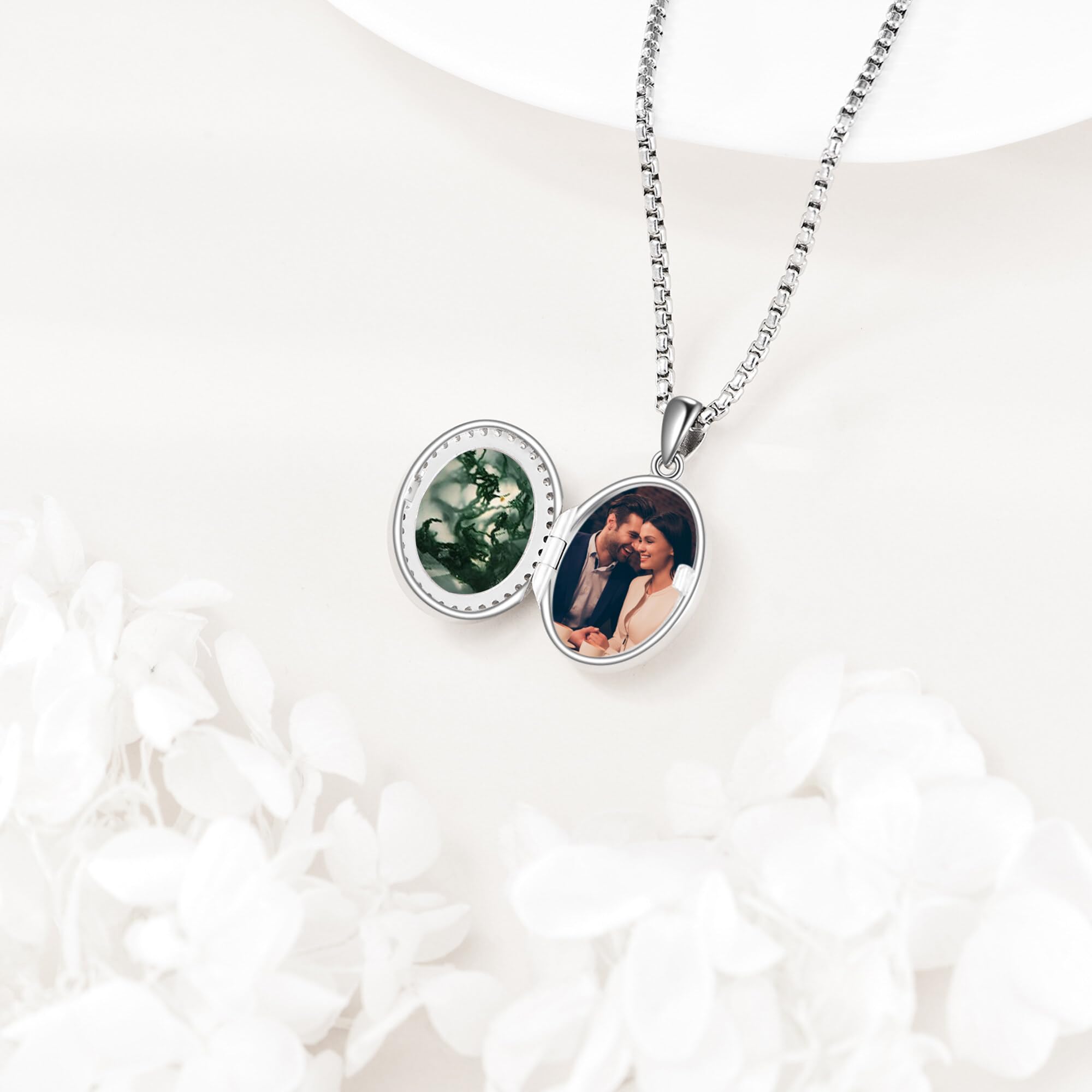 YAFEINI Silber Medaillon Kette Opal Medaillon Sterling Silber Foto Halskette Opal Gedenk Schmuck Geschenke Für Frauen, Mütter Und Ehefrauen