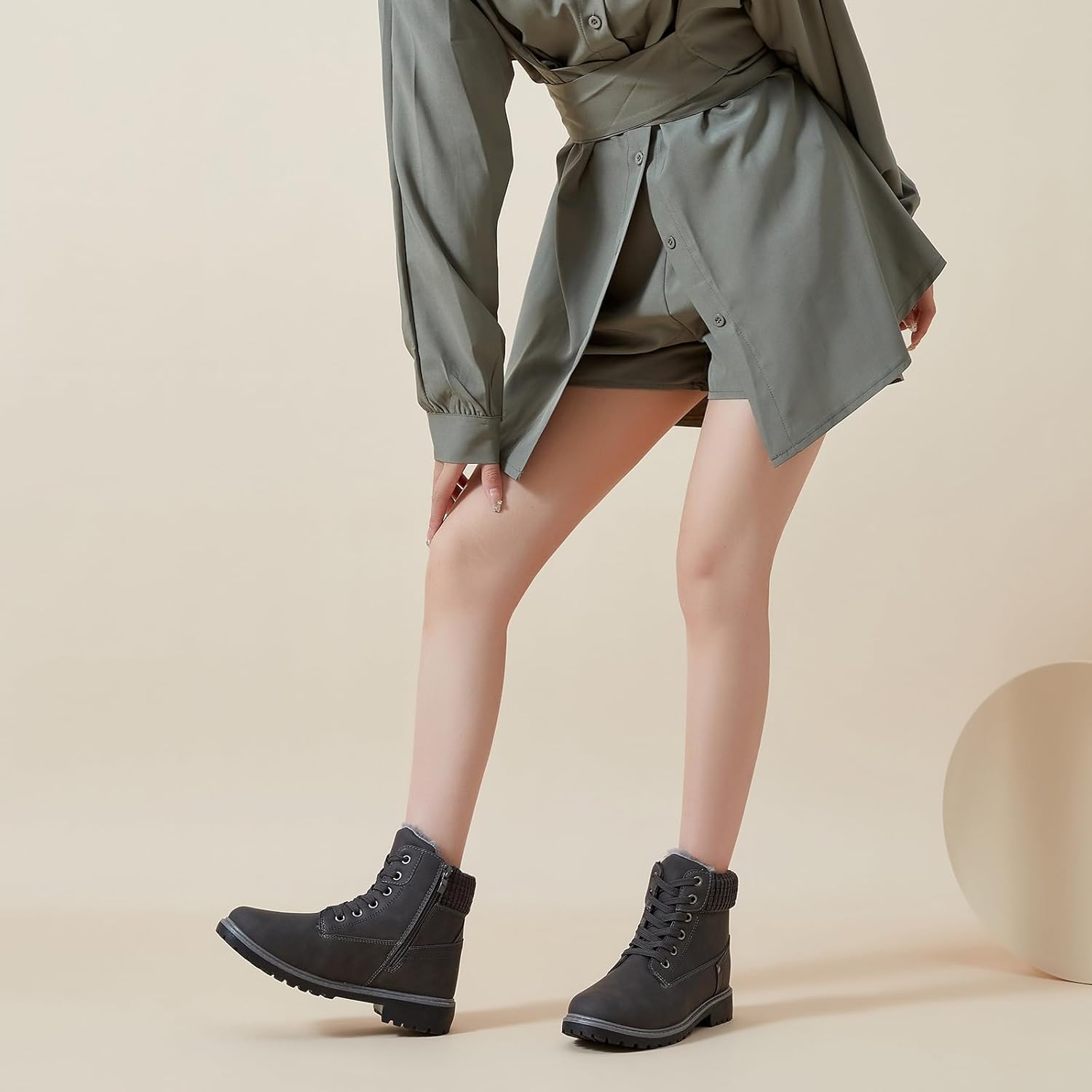 POVOGER Women's Black/White Ankle Bootie Winter Boots with Side Zipper - Image 7