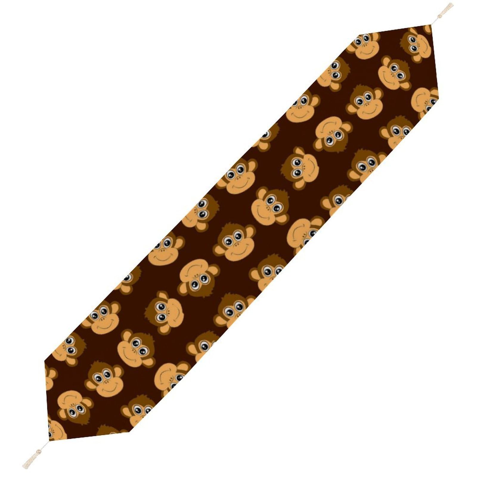 JZemdybill 178*33cm Table Runner with Tassel, Monkey Pattern Table Runner, Table Decoration for Kitchen, Party, Restaurant