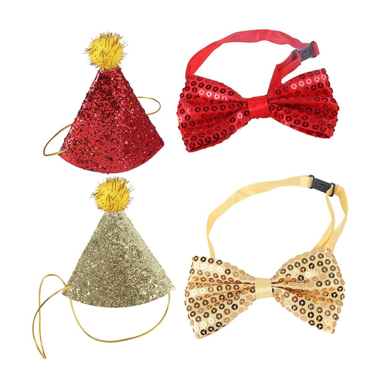 CIYODO Dog Birthday Hat Set for Small Pets Bow Tie Party Decorations 4pcs Random