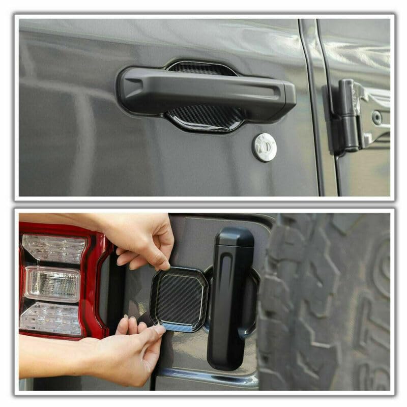 Kompatibel mit Jeep Wrangler JL 2018–2020, Karbonfaser, Auto-Außentürgriffe, Abdeckungen, Schalenüberzüge, Schutz, Auffangkappen-Aufkleber