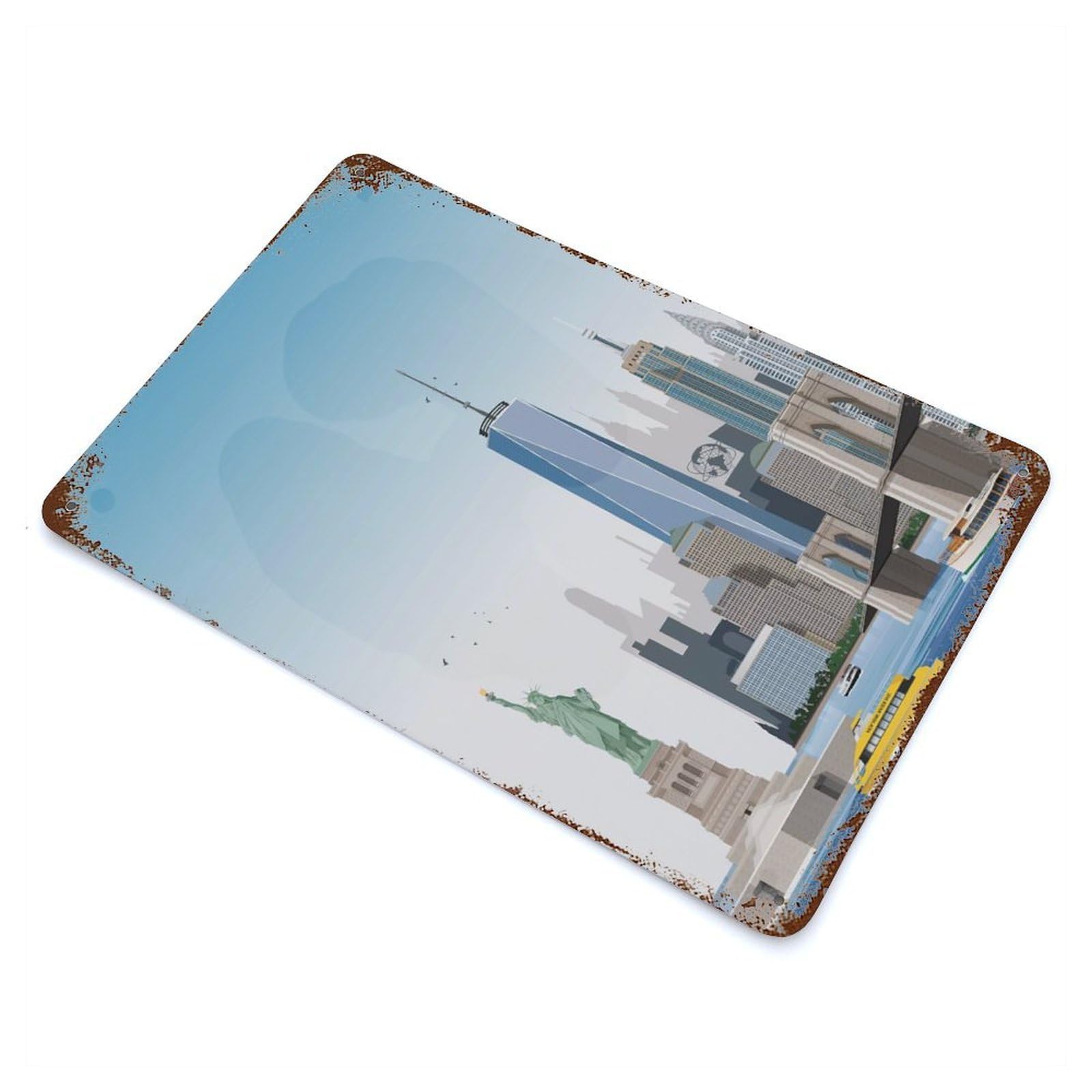 New York City Travel Print Weathered Tin Sign 11.8"x7.9", Shabby Chic Decor for Garage, Pub Or Kitchen