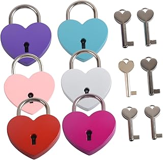 DOITOOL 6pcs Love Couple Padlock Mini Jewelry Box Jewelry Accessories Heart Jewelry Box Love Padlocks Small Locks with Keys Luggage Locks with Keys Heart Locks Makeup Bag Metal Heart Locks