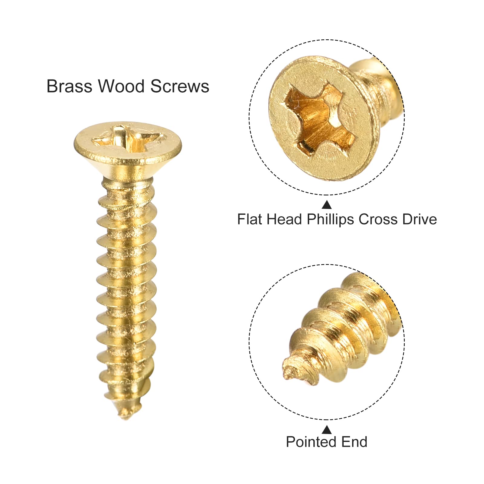 Mosiężne wkręty dekoracyjneMosiężne wkręty do drewna, M2x12mm Złącze samogwintujące Phillips z łbem płaskim do zawiasów drzwiowych, mebli drewnianych, sprzętu AGD 50 szt(M3.5x20mm)