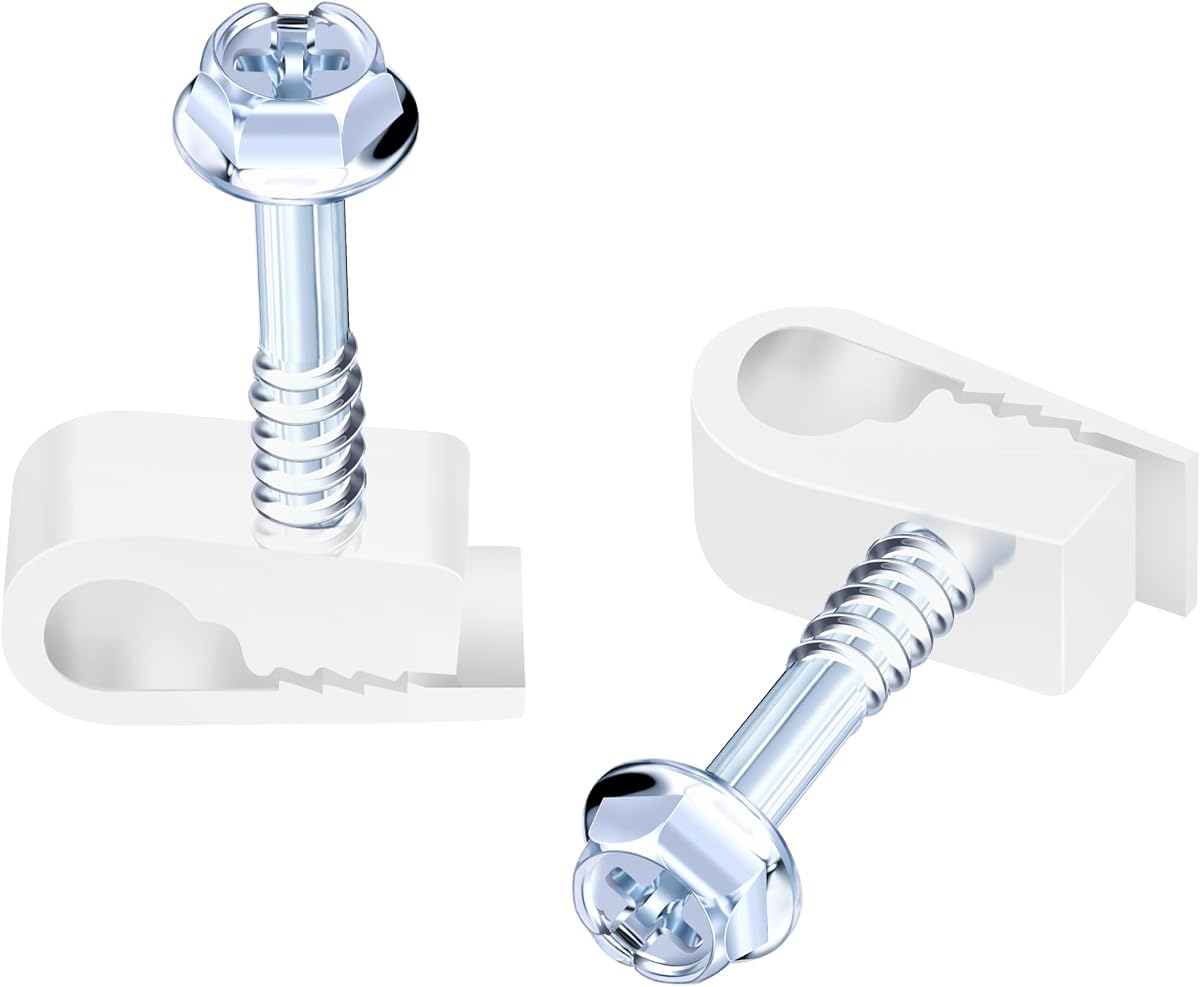 Cable Clips with Screws Fastener 1/4 Inch (6 mm) - All Weather Wire Clips for Coaxial, Ethernet,Electrical Cables,Brick/Stucco Siding Clips, UV-Resistant for Outdoor Wall Mount,50 Pack,White