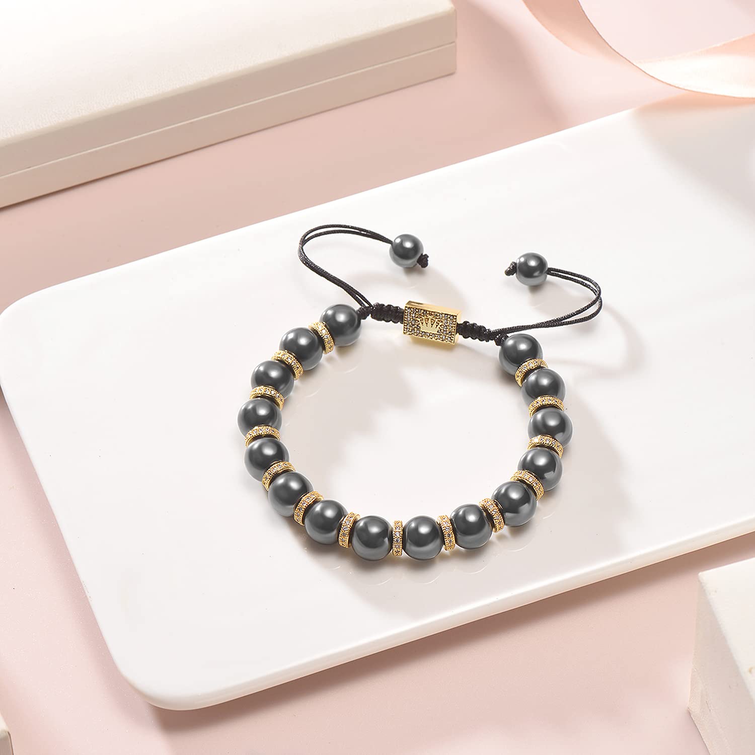Bracciale magnetico in ematite d'oro, bracciale regolabile, elimina l'elettricità statica (Bracciale magnetico in oro 18 carati, 10MM)