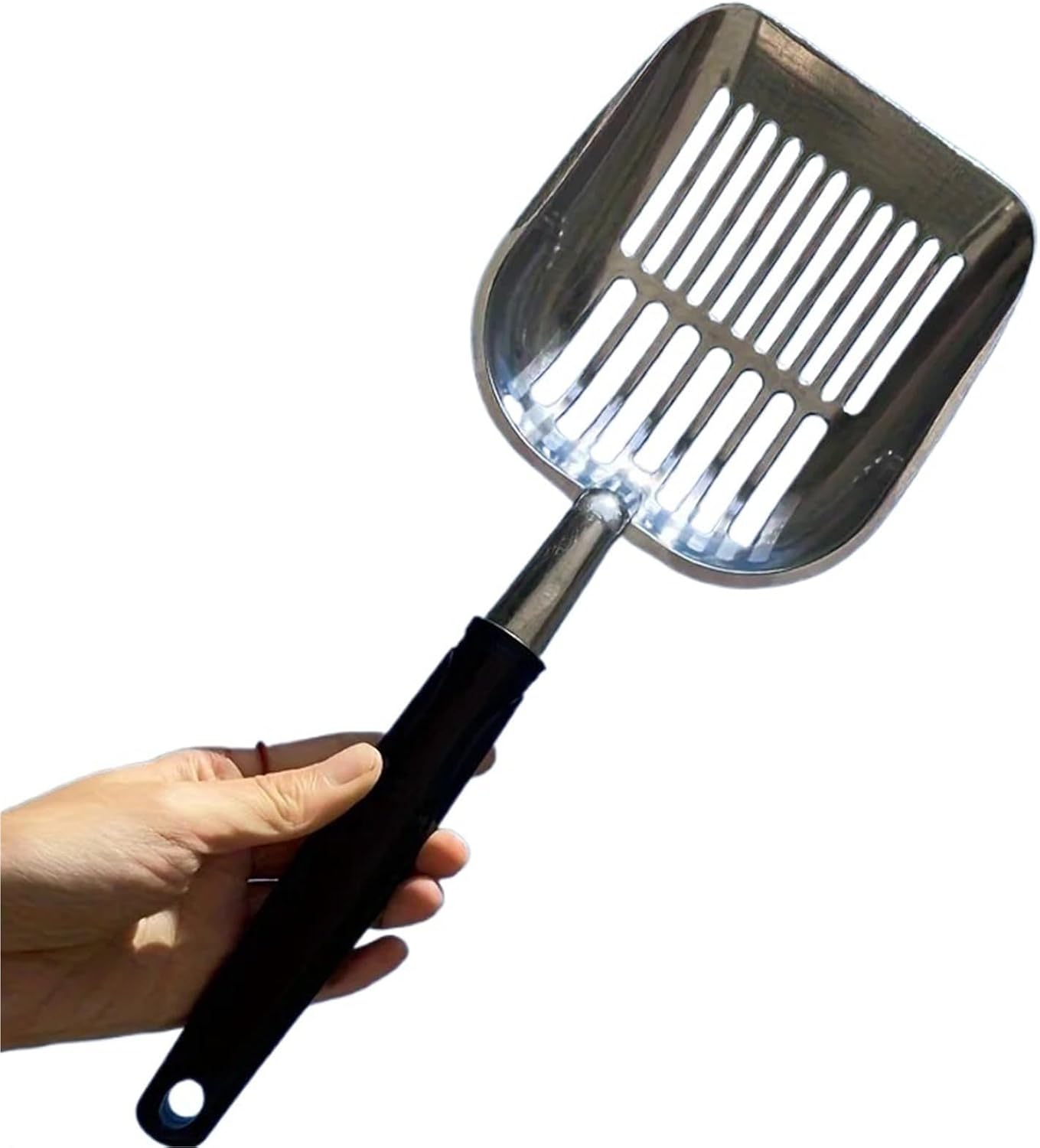 Heavy-Duty Stainless Steel Cat Litter Scoop with Long Handle, Durable Metal Sifter for Easy Cleaning