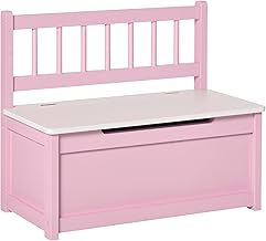 HOMCOM 2 in 1 Kids Toy Box, Hinged Lid and Safety Hinges, Kids Bench with Backrest for Living Room, Hallway, 60 x 30 x 50 cm, Pink