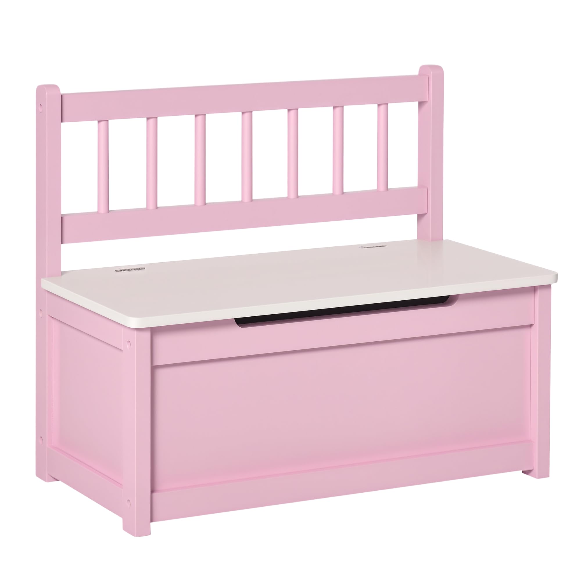 HOMCOM Baúl para Juguetes Banco Almacenaje para Niños con Respaldo y Tapa Amortiguadora Carga 40 kg para Salas de Juego Dormitorio 60x30x50 cm Rosa y Blanco