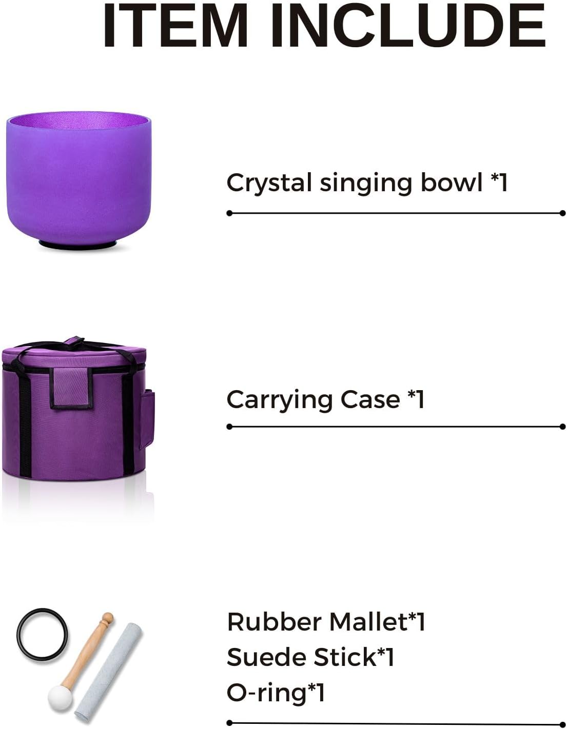 8 Inch Purple B Note 432hz Crown Chakra Crystal Singing Bowl Healing with Carrying Case and Rubber Mallet Suede Strikers Oring
