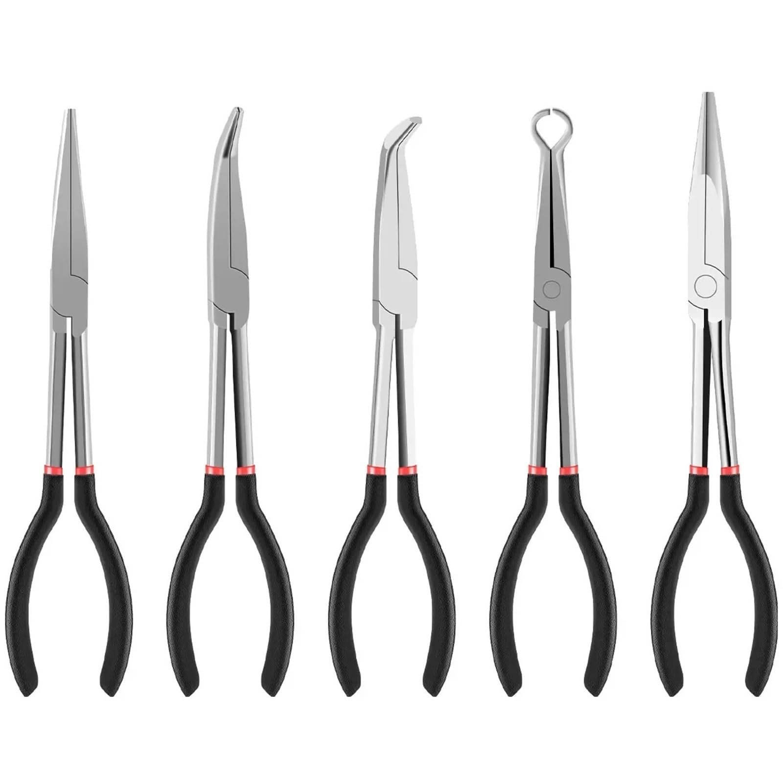 Set Di Pinze Pinze a becchi ad ago 3/5 pezzi Set pinze a curvi 25 °/45 °/90 ° diritte a portata lunga da 11 pollici tonde a forma di O