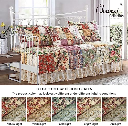 Chezmoi Collection Delaney 5-Piece Floral Patchwork Daybed Cover Set, Pre-Washed 100% Cotton Quilt Coverlet Set, Daybed Size #TOP5