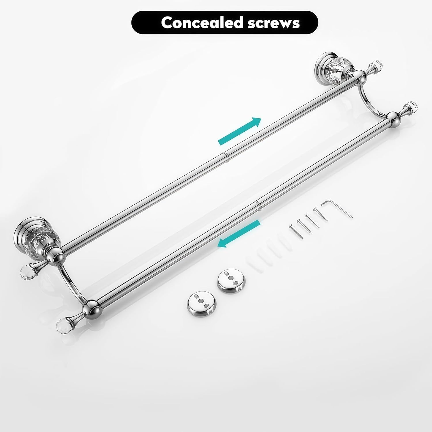 Double Chrome Crystal Towel Holder Adjustable Gold Towel Bar 14 to 25 Inch, Towel Rack Rail for Bathroom Wall Mounted