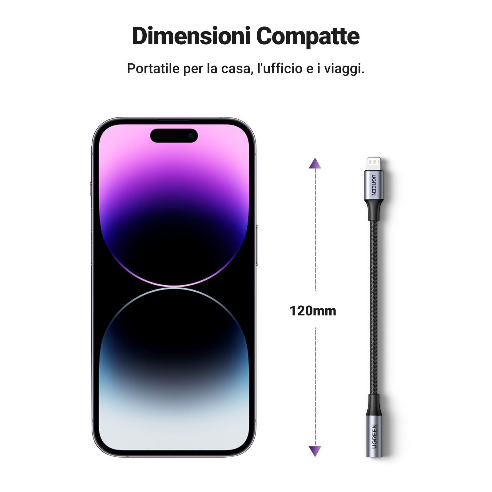 UGREEN Adattatore Cuffie MFi Certificato Cavo Lightning a Jack 3.5mm Compatibile con iPhone 14 Pro Max 13 12 Mini 11 SE XR XS Grigio
