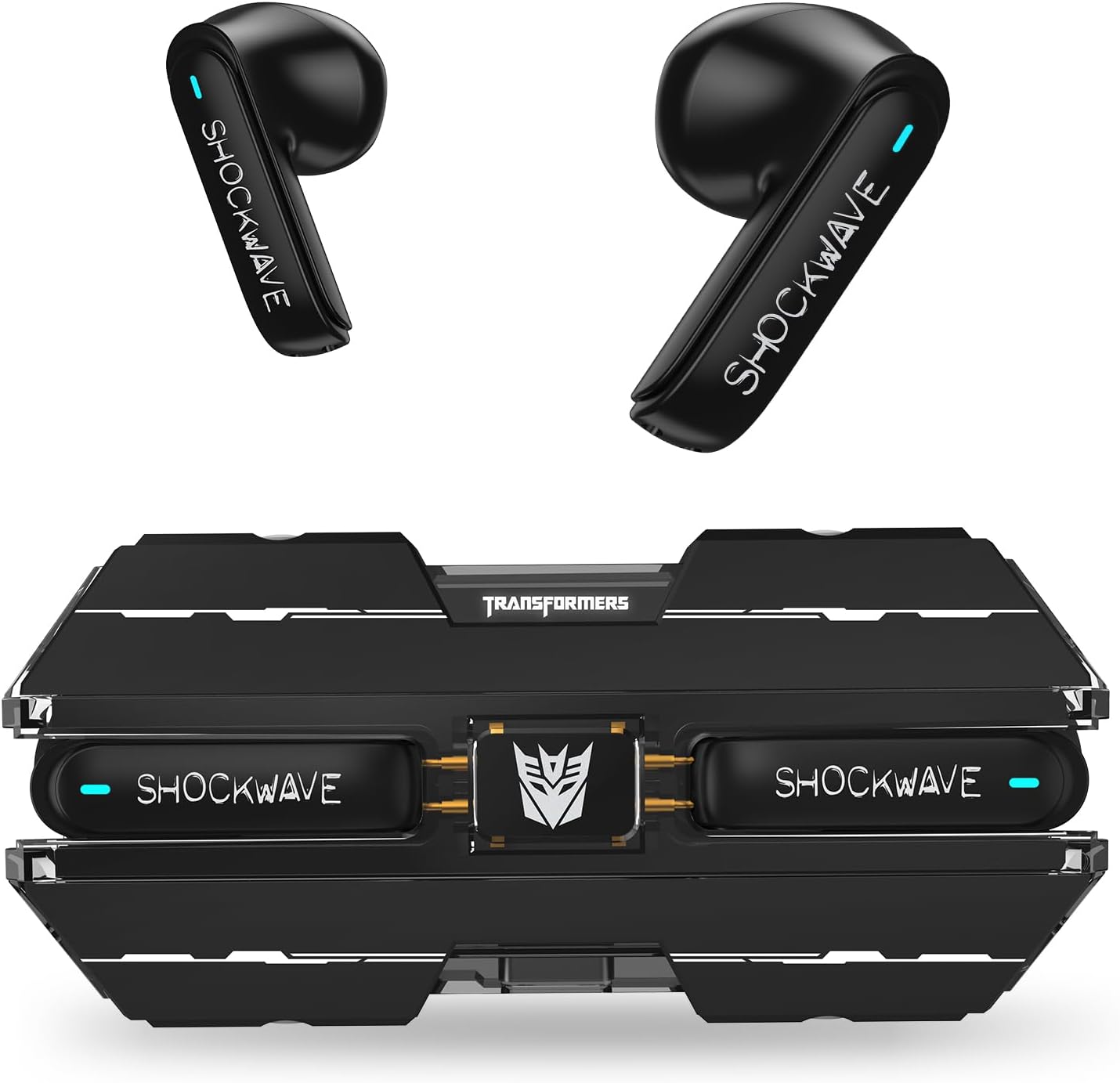 Transformers Megatron Official Bluetooth 5.4 Headphones, Wireless Earbuds with ENC Noise Cancelling Mic | Durable Alloy Earbud Case | Immersive Soundfor Gaming & Commute | Black