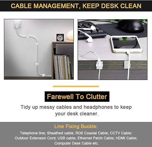 Miniatura 4 de 3M - Clips de cable autoadhesivos, organizador de cables para escritorio, automóvil, tablas, pared, color blanco, 30 unidades