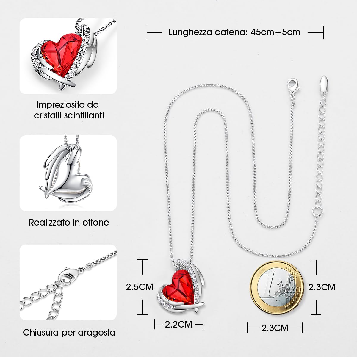 CDE Collana Donna Collana Cuore in Oro Rosa Gioielli Donna, Festa Della Mamma Lei Moglie Fidanzata Regalo Donna Compleanno Anniversario, Collana da Donna Regali di Natale Gioielli