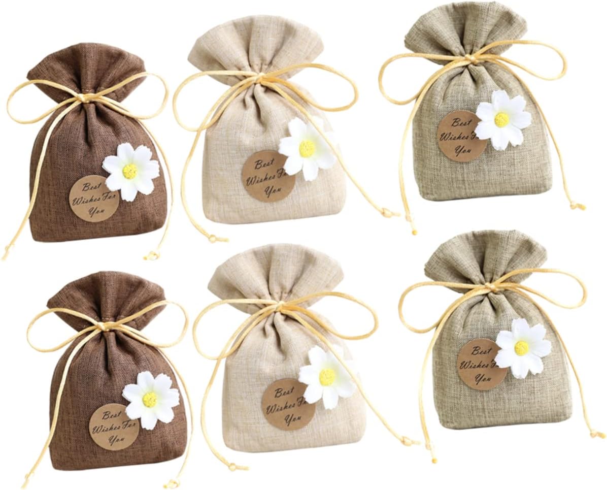 6pcs Lavender Sachet Bags for Home and Car Fragrance Empty Herbal Bags for Freshness Wardrobe and Storage Cotton-Linen Material Beige Khaki